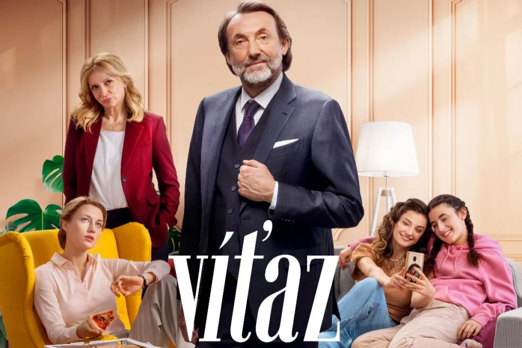 Oficiálny promo plagát k slovenskému seriálu Víťaz s hlavnými postavami príbehu.