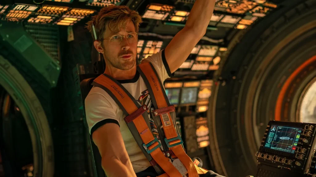 Ryan Gosling pripútaný v kresle v kokpite vesmírnej lode v sci-fi snímke Posledná šanca.